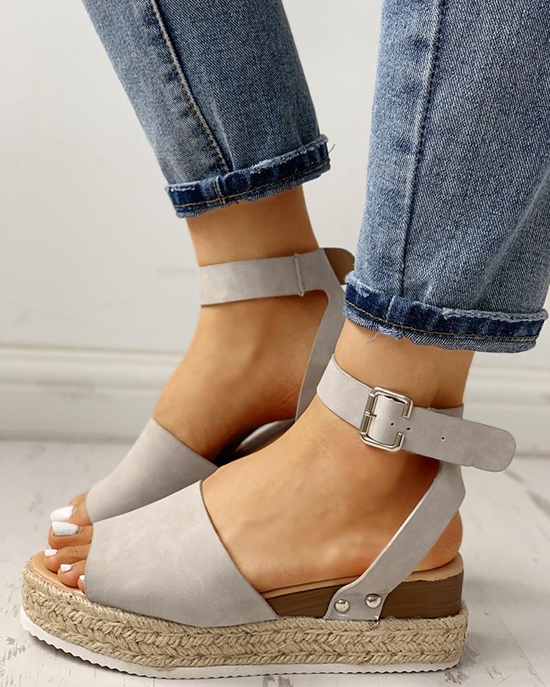 

Peep Toe Slingback Espadrille Platform Sandals, Gray