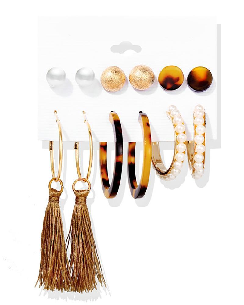 

6 Pairs Beaded Hoop Ear Cuff Earring Set, Style3