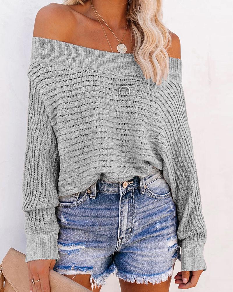 

Off Shoulder Knitted Long Sleeve Casual Sweater, Gray