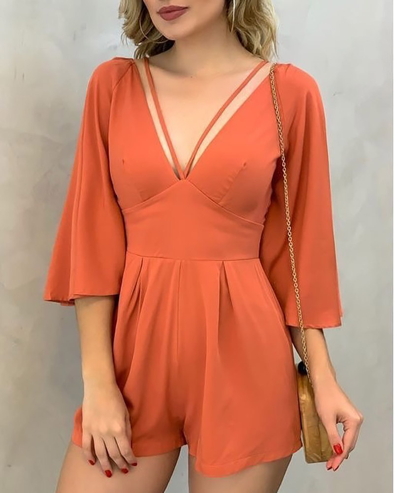 

Cutout Front V-Neck Half Sleeve Casual Romper, Orange