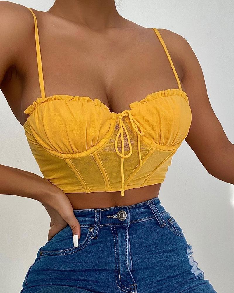 

Spaghetti Strap Tie Strap Crop Top, Yellow