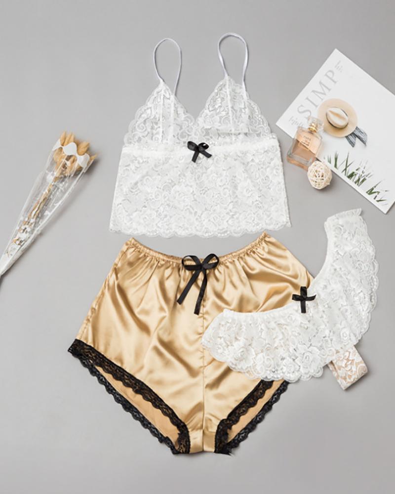 

3PCS Crochet Lace Bowknot Cami Set, White