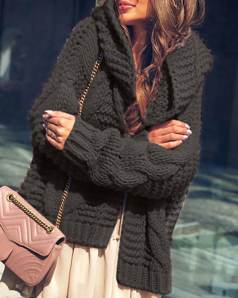 

Knit Braided Long Sleeve Casual Cardigan, Black