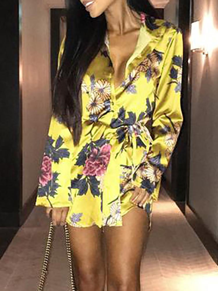 

Vintage Floral Button Tied Waist Shirt Dress, Yellow