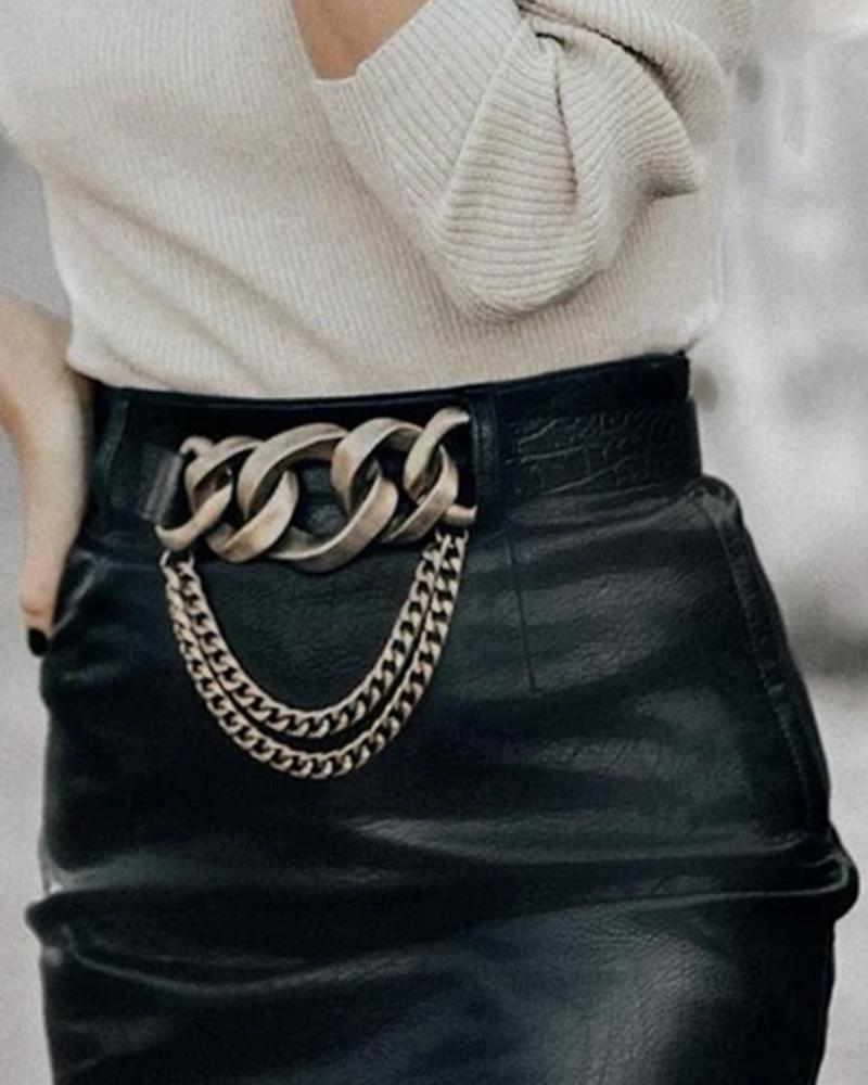 

Solid Color Chain Buckle Belt, Black