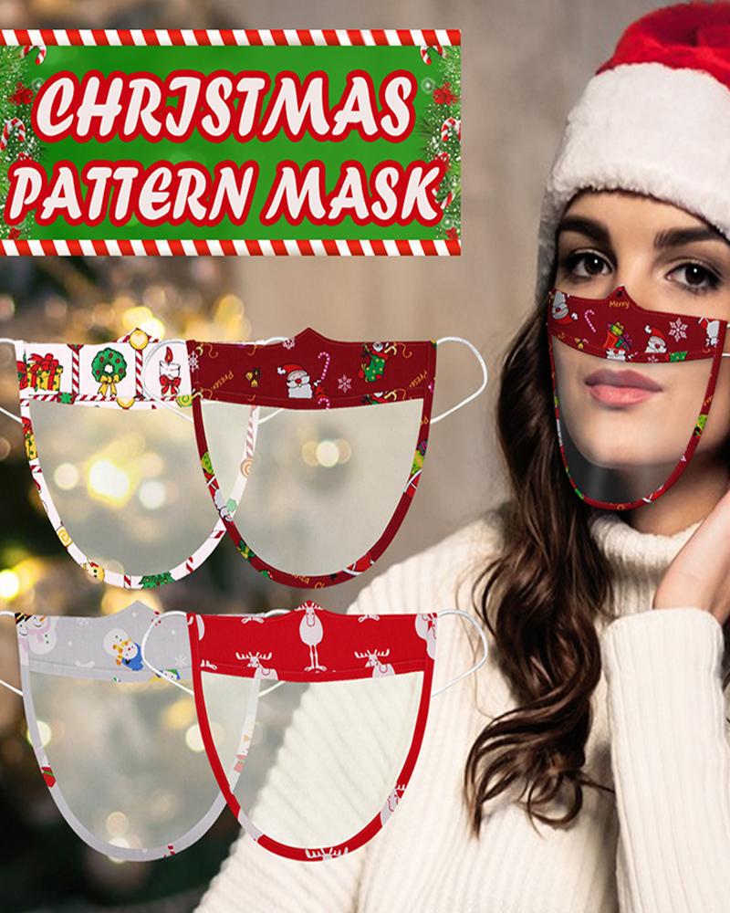 

4PCS/Set Christmas Print Mouth Clear Window Visible Face Mask, Multicolor
