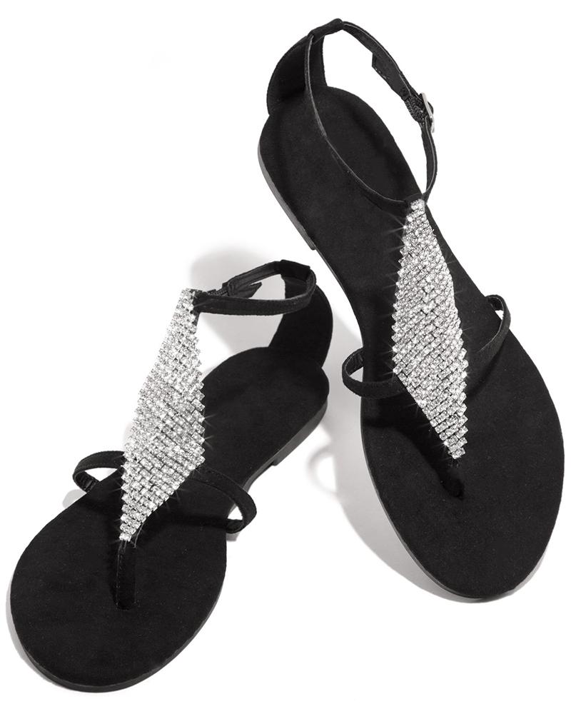 black bling flat sandals