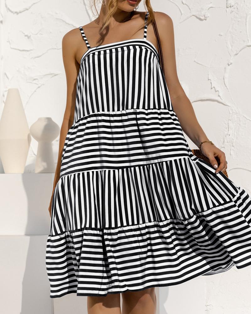 

Striped Colorblock Spaghetti Strap Casual Dress, Black