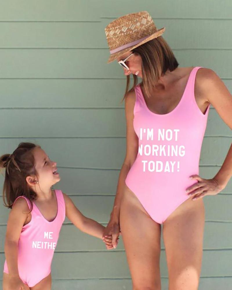 

Mommy & me Letter Print U-Neck One Piece Swimsuit For Mom, Pink
