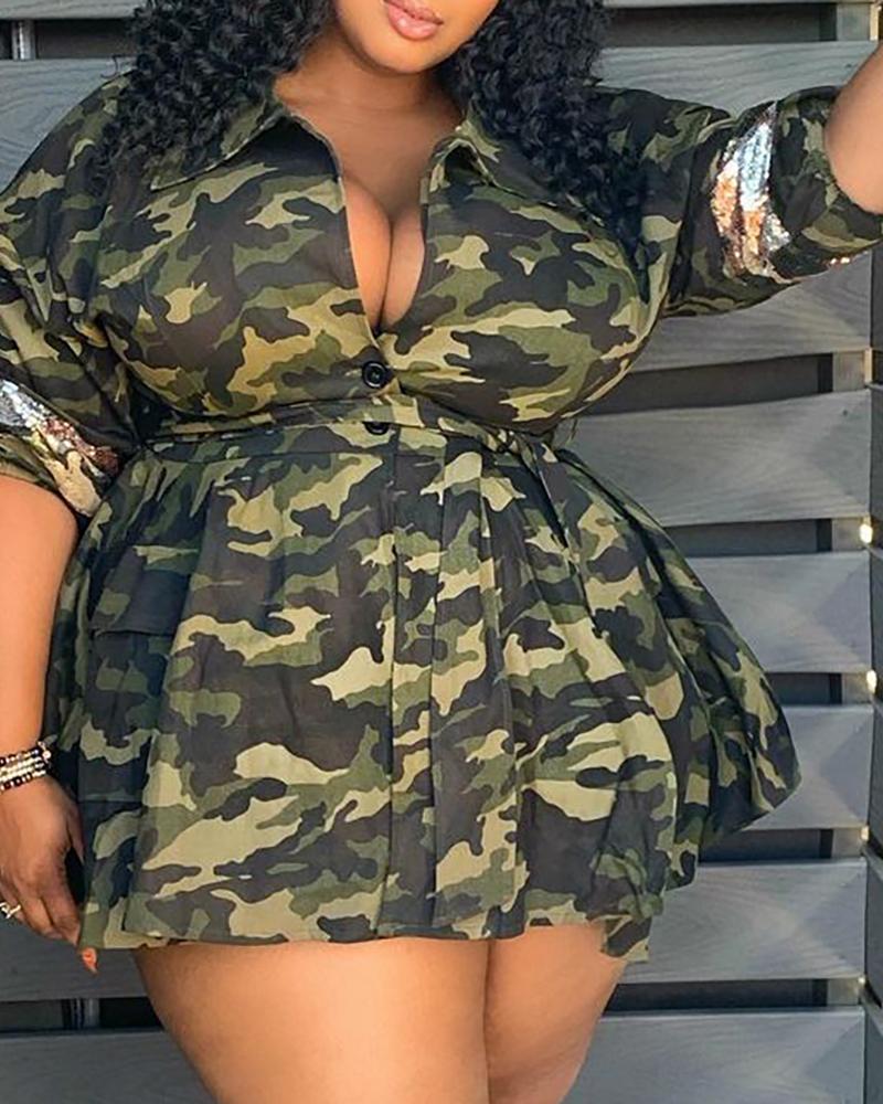 

Camouflage Print Long Sleeve Dress, Army green