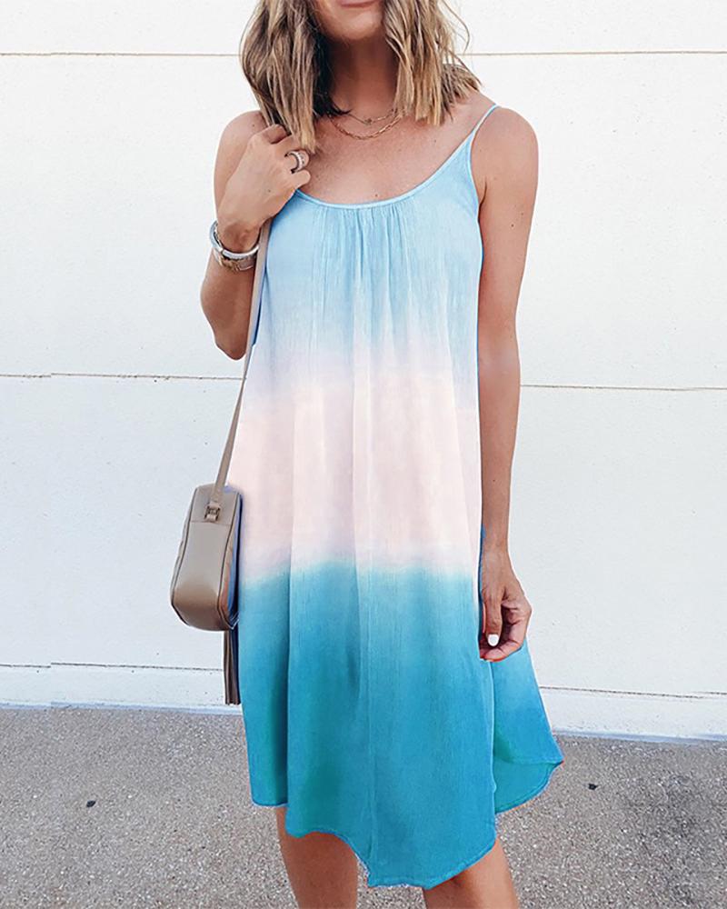 

Tie Dye Print Gradient Color Casual Dress, Blue