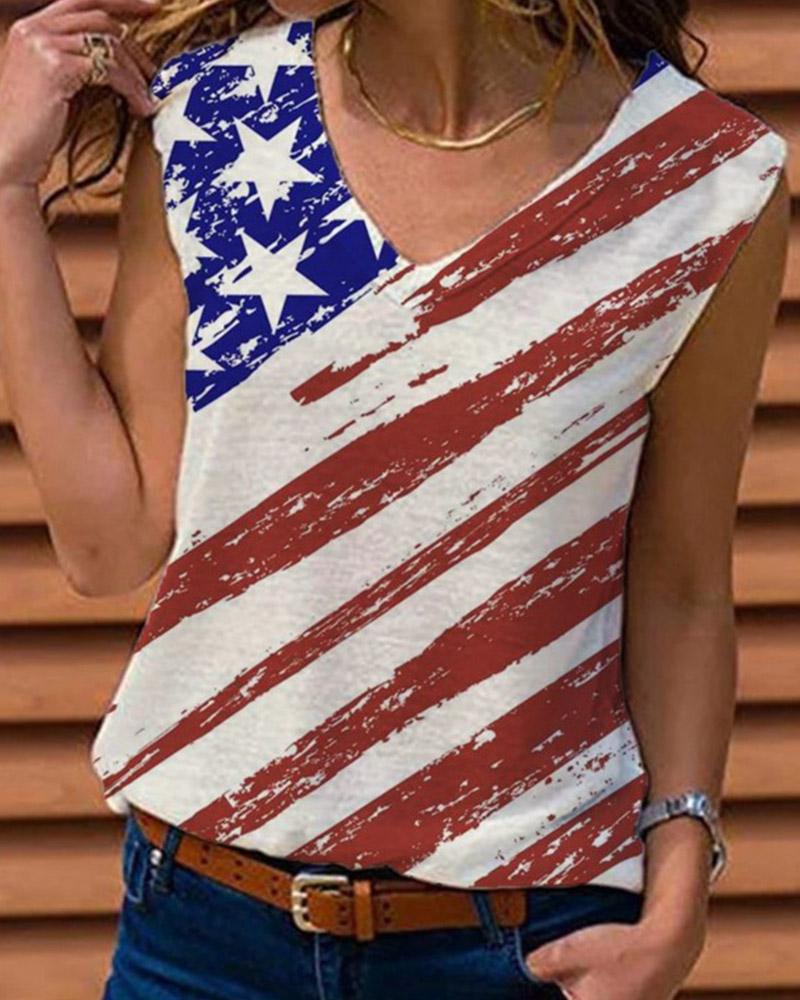 

Flag Print Sleeveless Loose Tanks, Style1