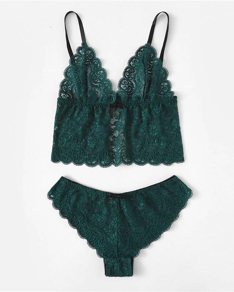 

3PCS Crochet Lace Bowknot Cami Set, Green