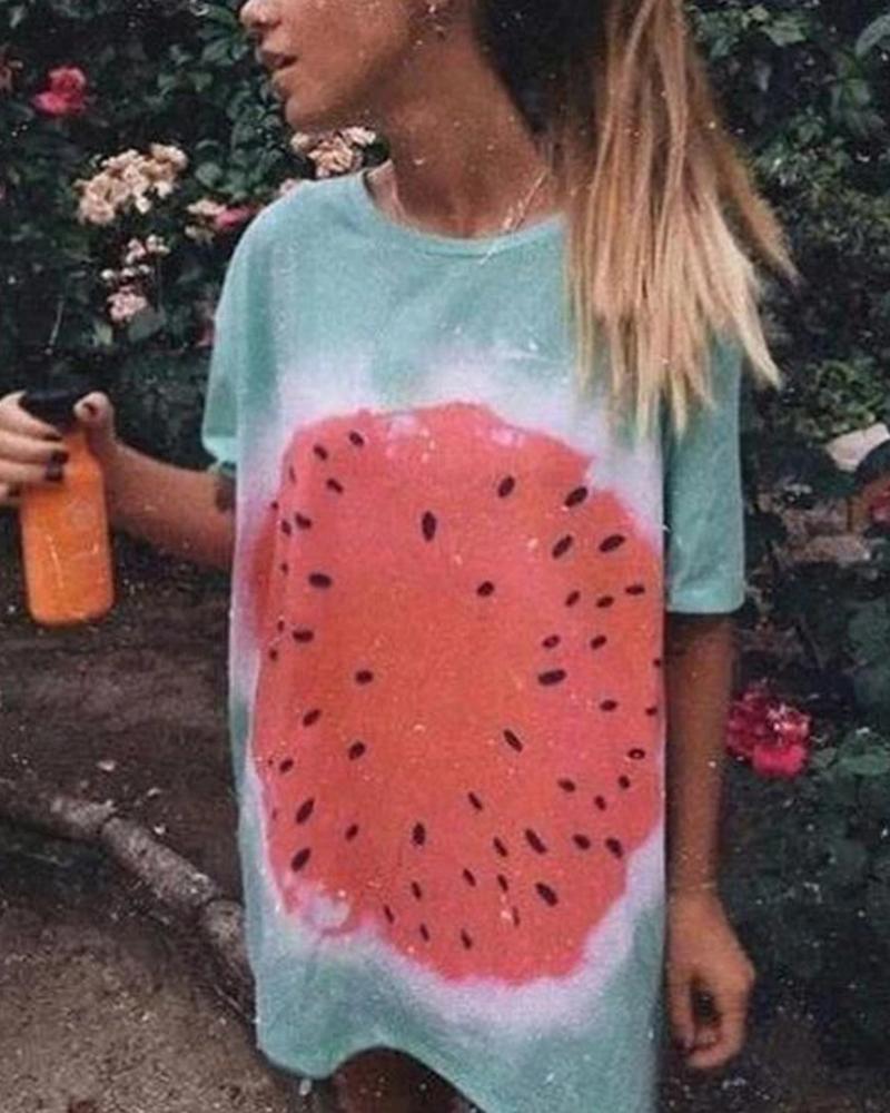 

Watermelon Print Plus Size T-shirt, Blue