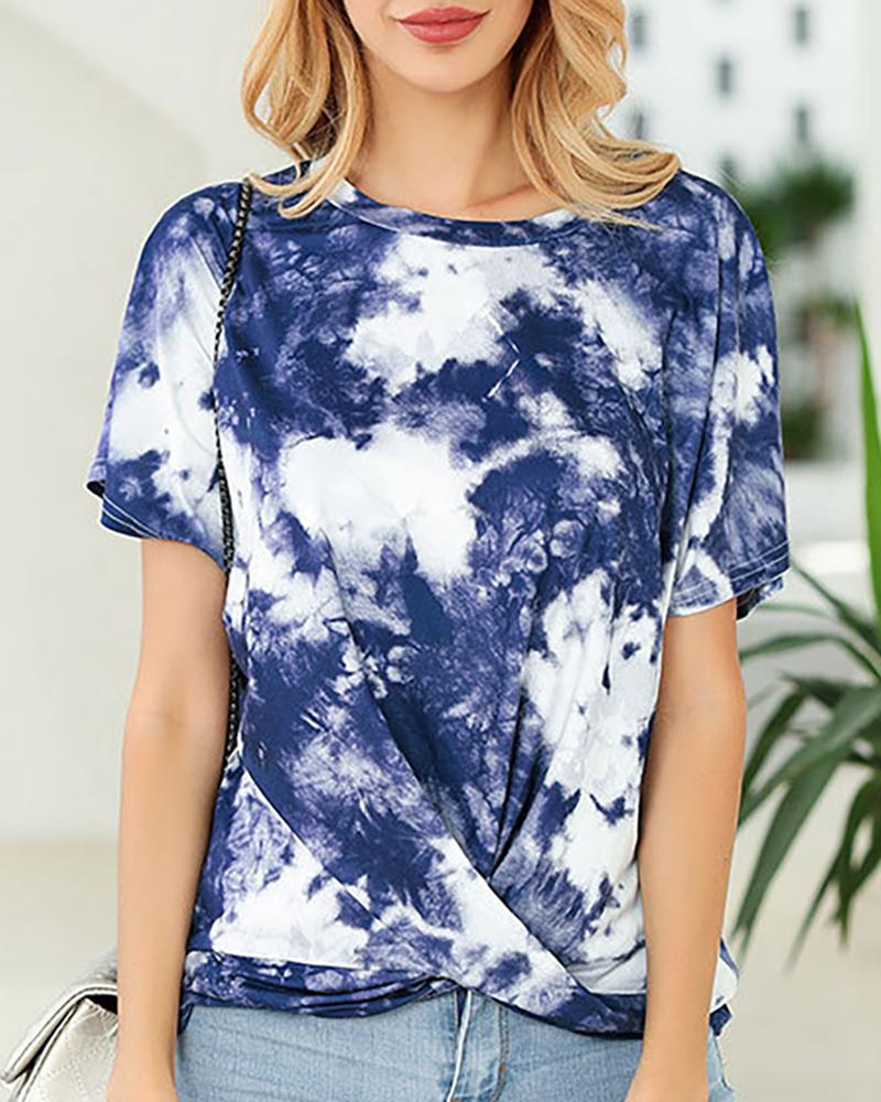 

Tie Dye Print Twisted T-shirt, Dark blue