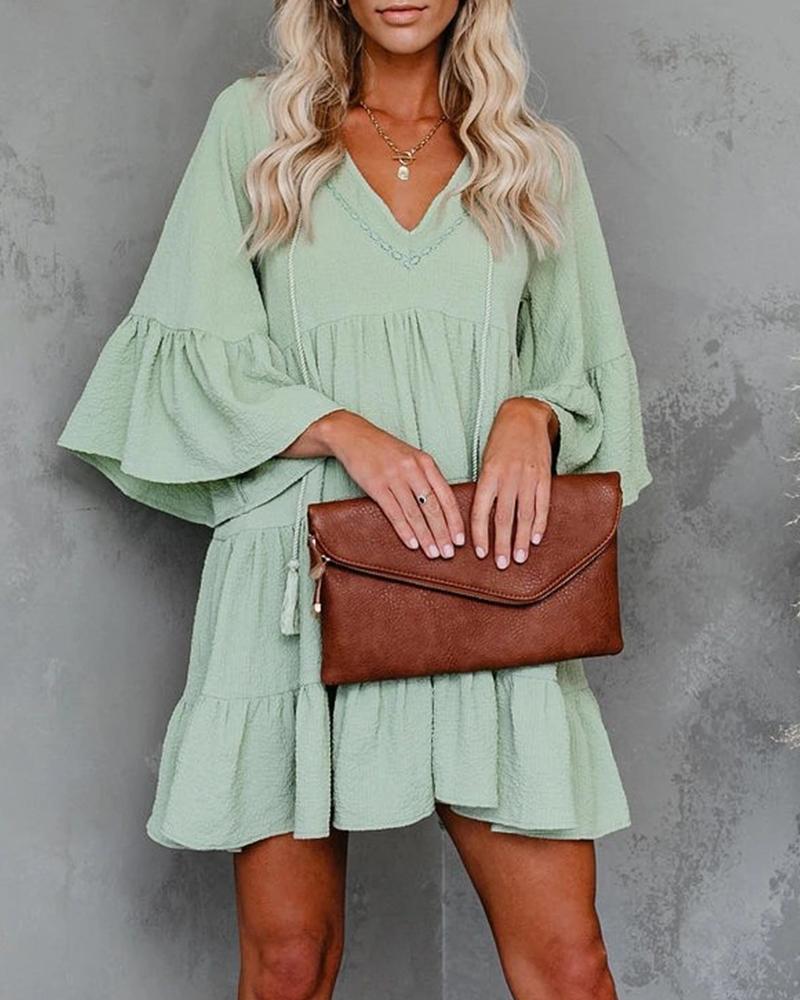

Solid Color Ruffle Hem Half Sleeve Mini Dress, Green
