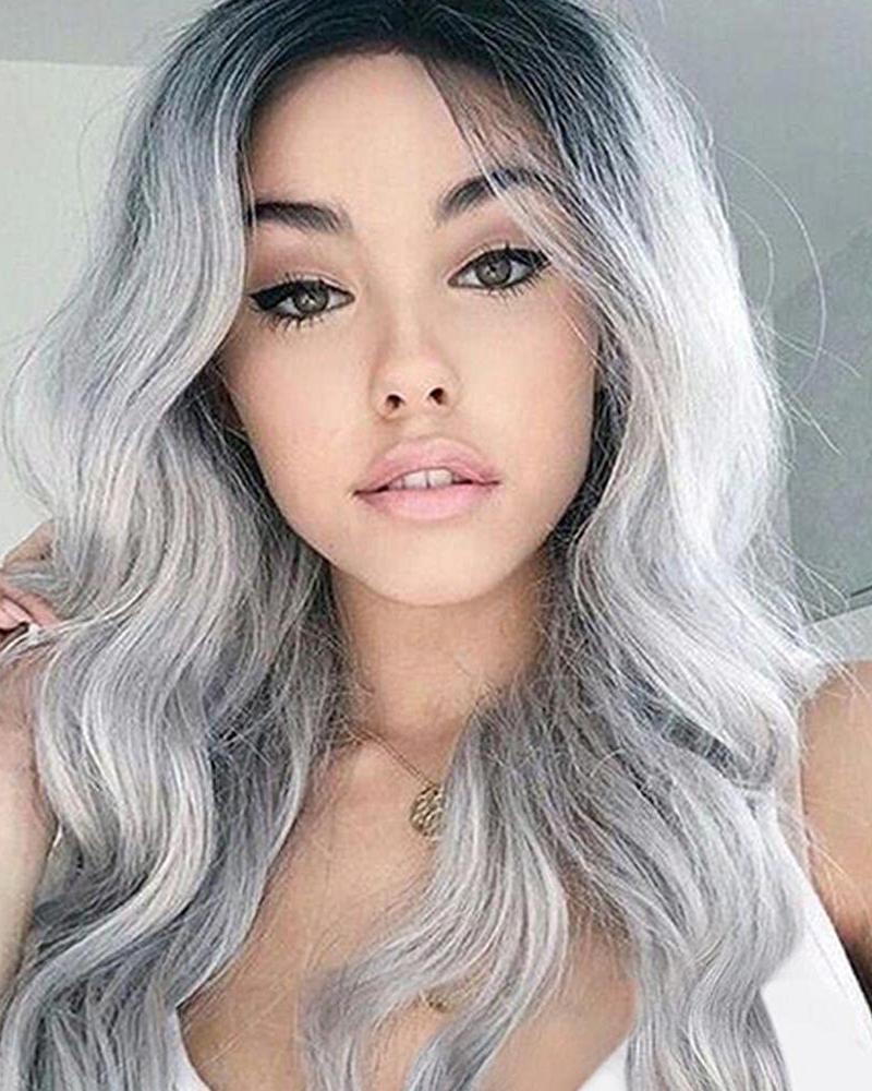 

Synthetic Wig Body Wave Asymmetrical Natural Ombre Long Curly Wig, Gray