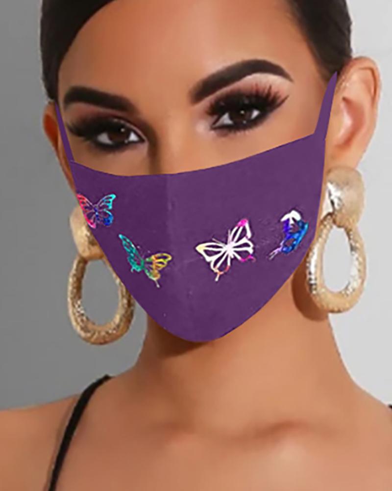 

Butterfly Print Ear Loop Breathable Mouth Mask, Purple