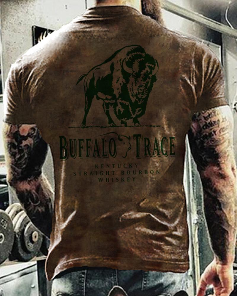 

Bull & Letter Graphic Print Short Sleeve T-shirt, Coffee