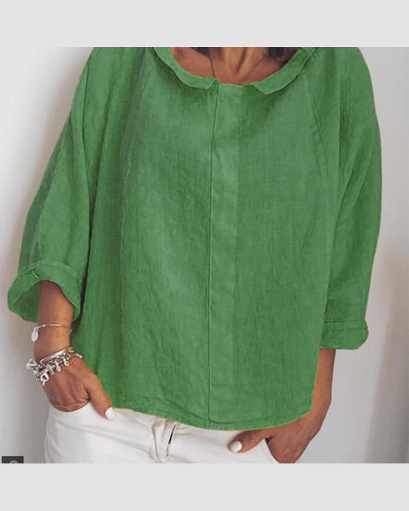 

Linen Plain Casual Top, Green