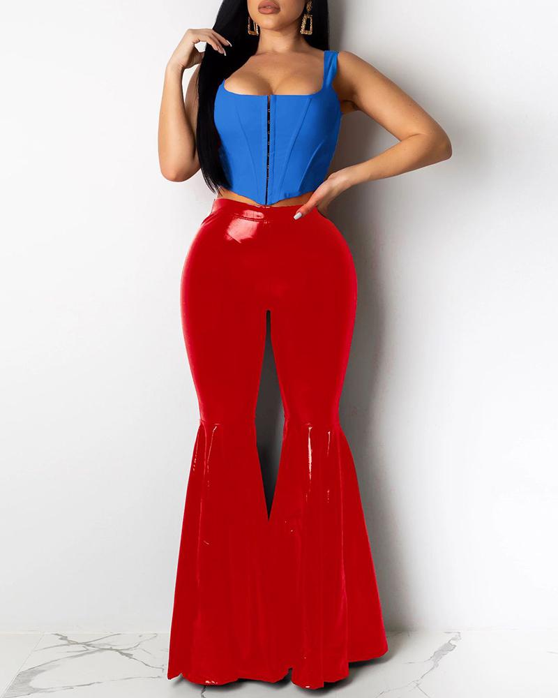 faux leather bell bottom pants