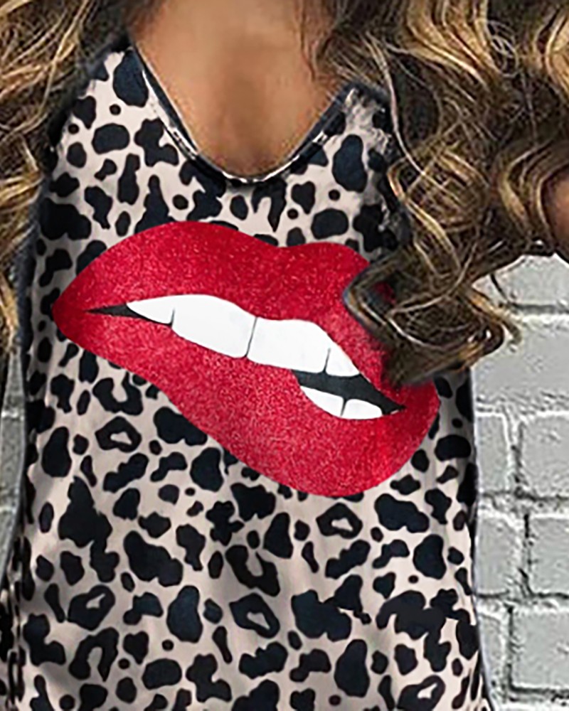 leopard print dress with red lipstick