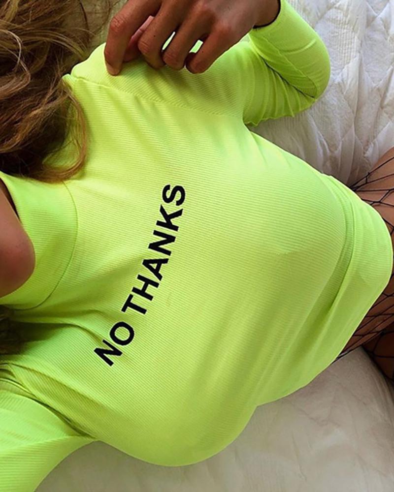 

Letter Embroidery Long Sleeve Women Top, Green
