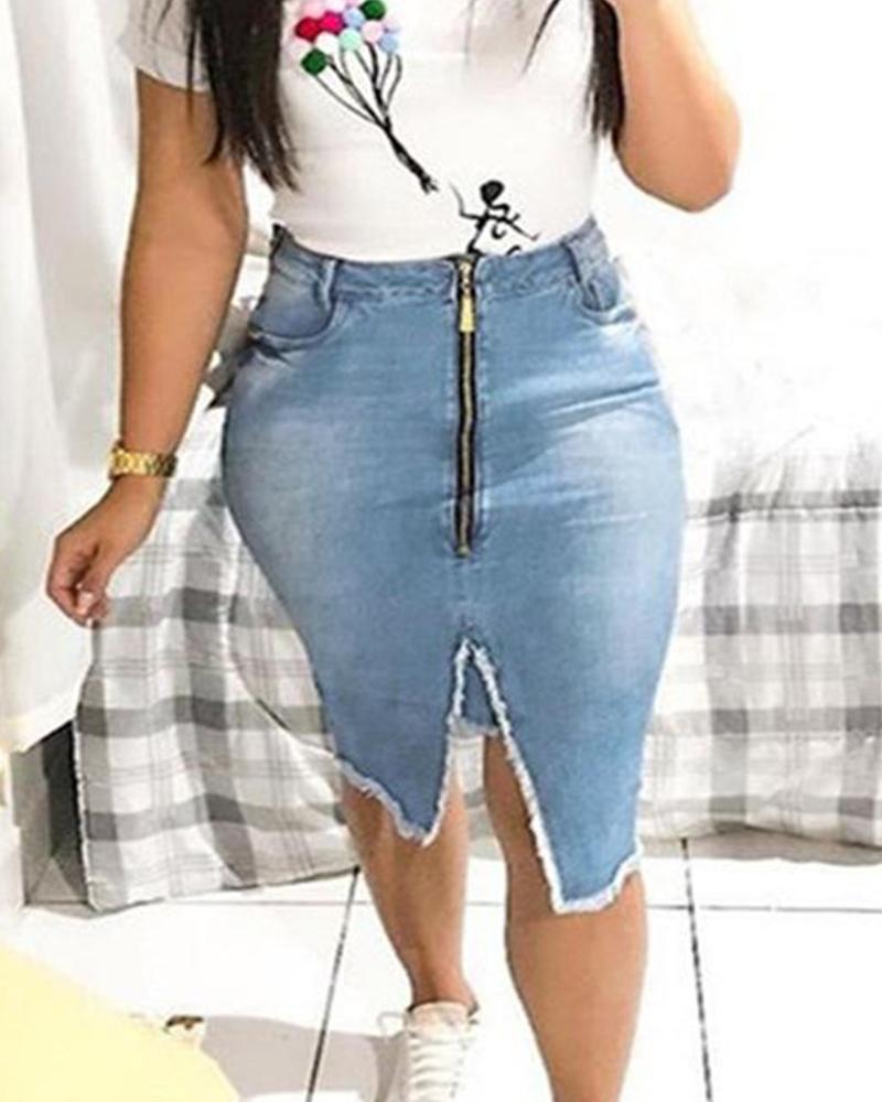 

Front Slit Midi Denim Skirt, Blue