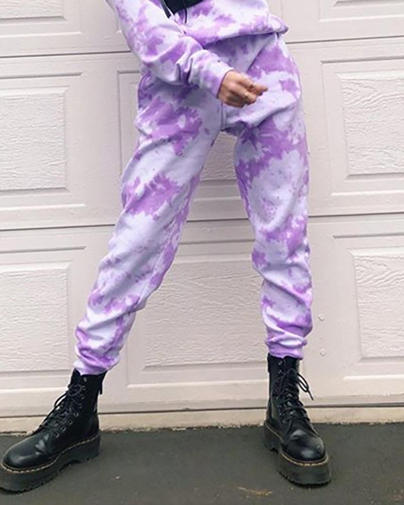 

Tie Dye Print Pocket Design Casual Pants, Purple