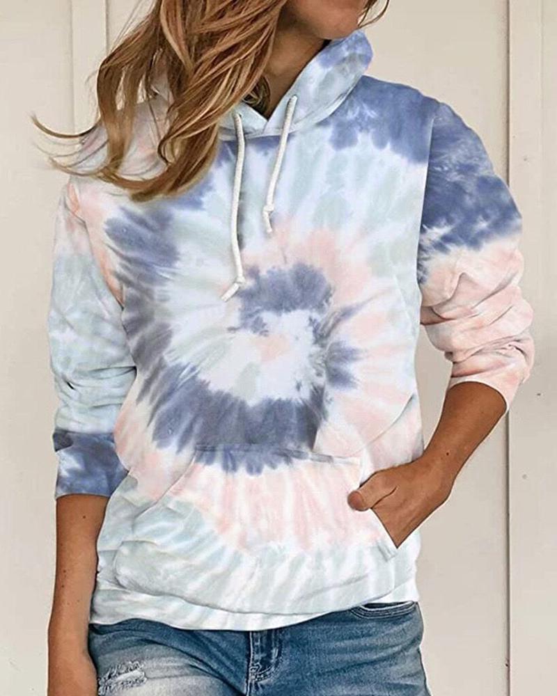 

Tie Dye Print Long Sleeve Casual Hooded Top, Blue