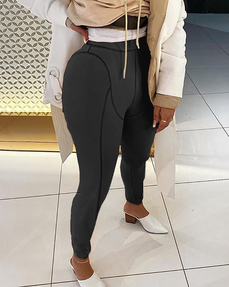 

High Waist Plain Skinny Pants, Black