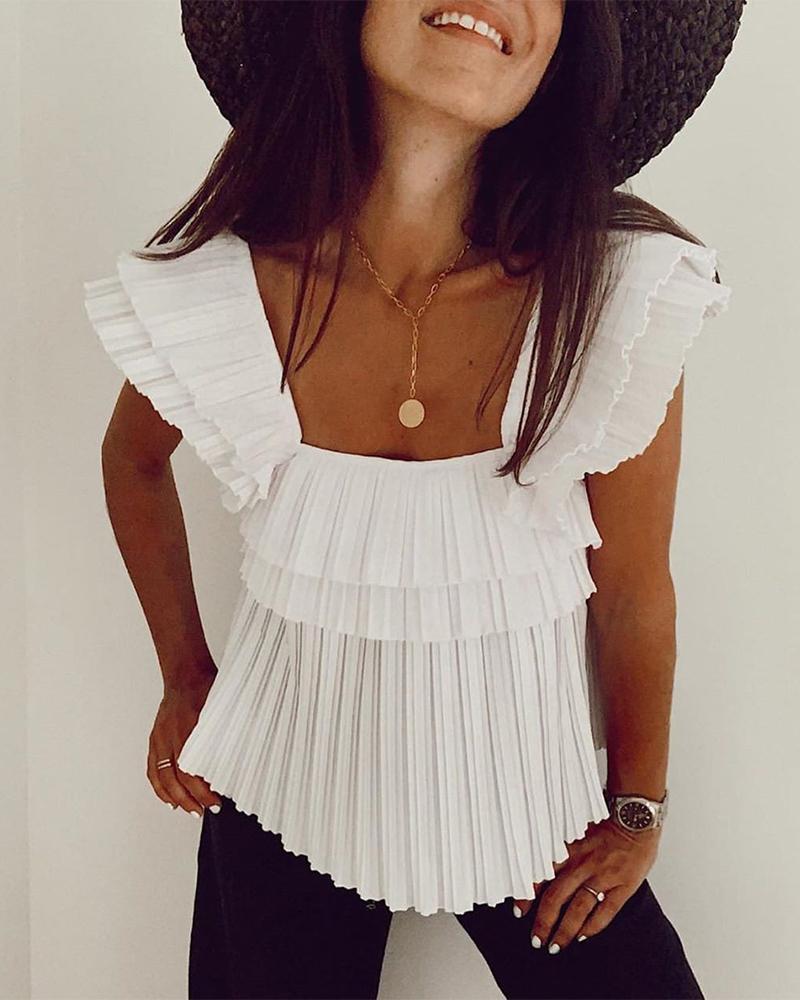 

Solid Square Neck Pleated Women Top, White