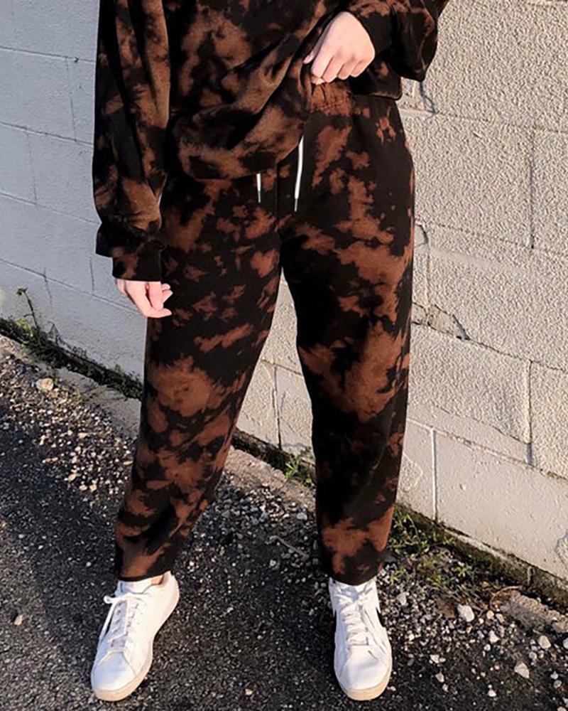 

Tie Dye Print Drawstring Pants, Black