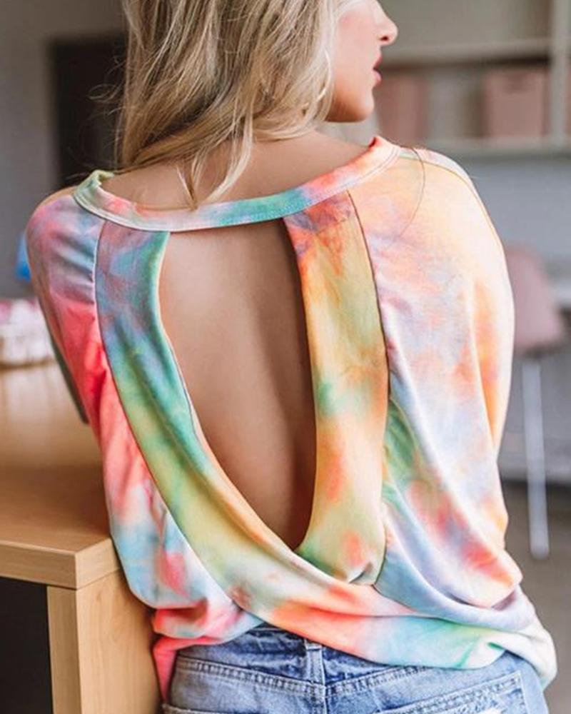 

Tie Dye Back Cut Out T-shirt, Orange