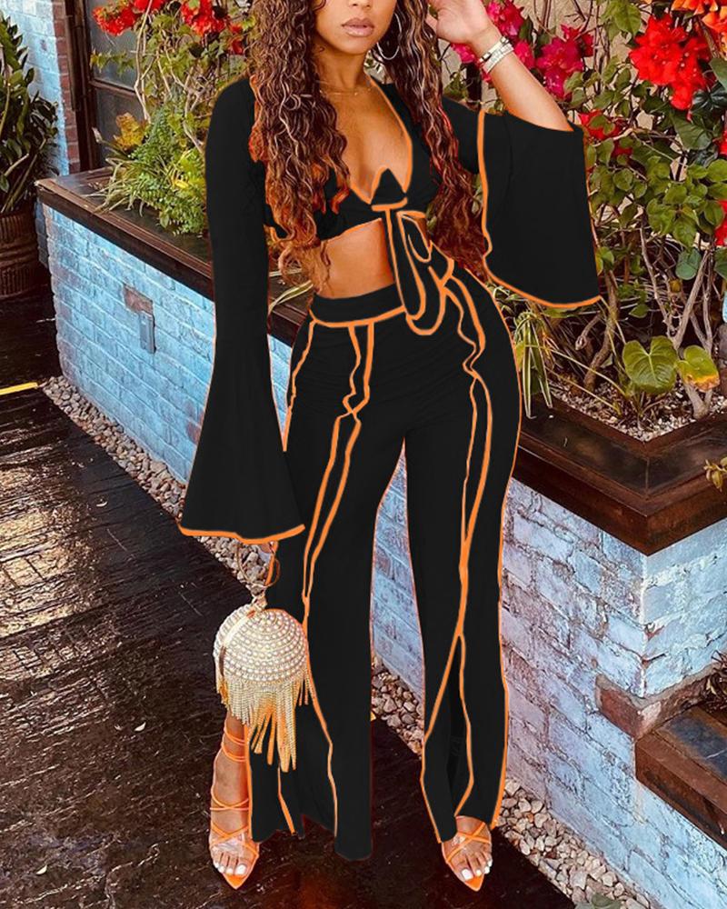 

Stitching Solid Color Long Sleeve Suit Sets, Black