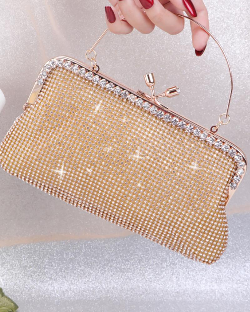 

Rhinestone Decor Evening Clutch Bag, Gold