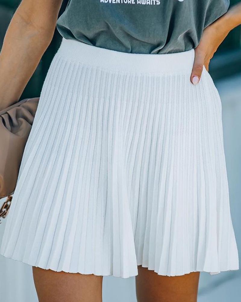 

High Waisted Pleated Mini Skirt, White