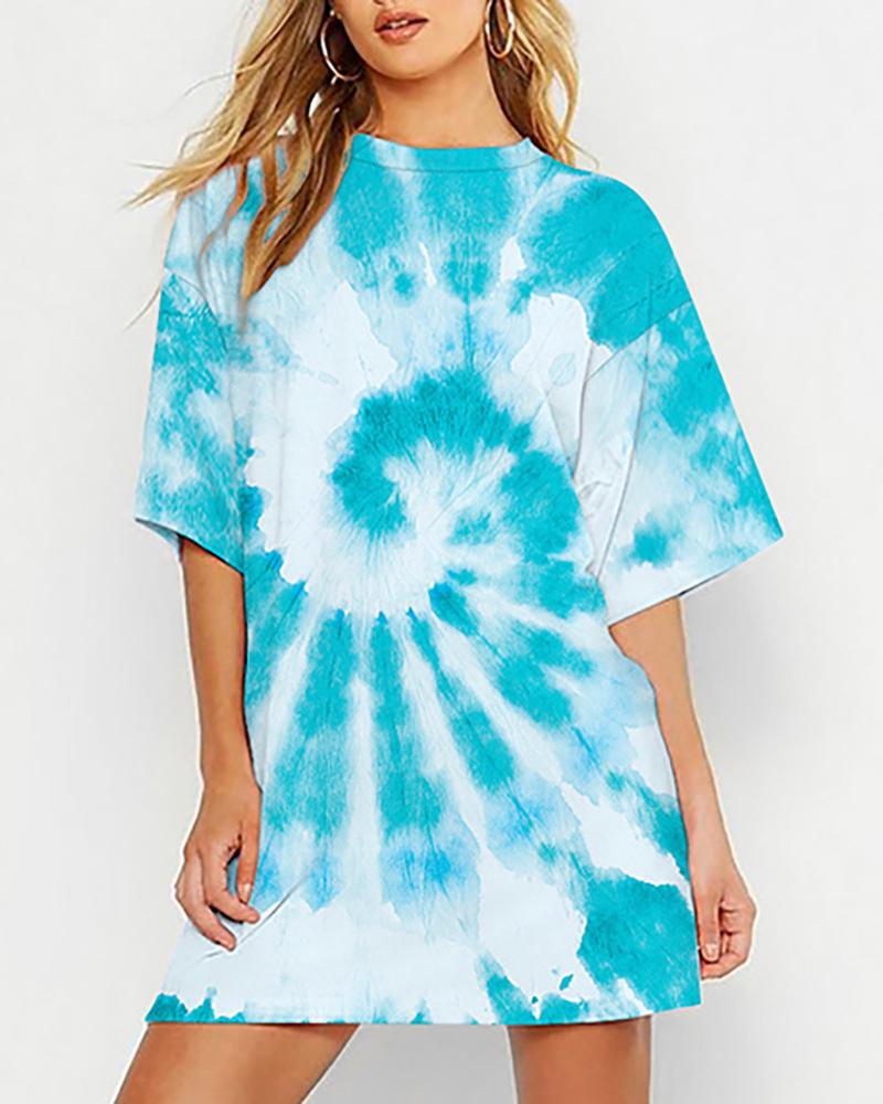

Tie Dye Print Half Sleeve Casual T-shirt, Blue