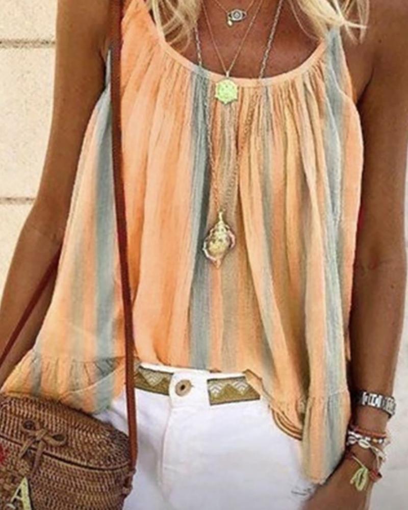 

Spaghetti Strap Striped Print Casual Women Top, Orange