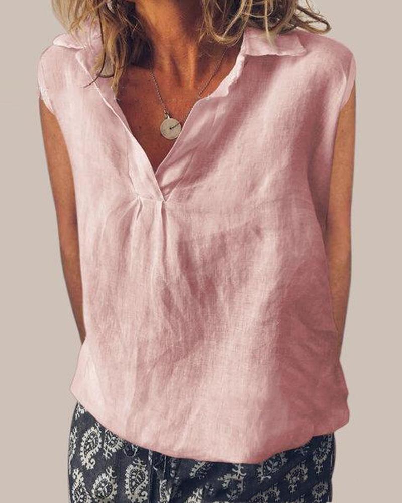 

V Neck Short Sleeve Top, Pink