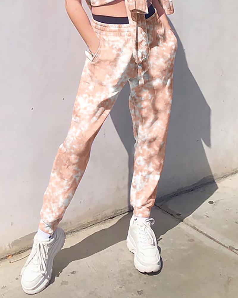 

Tie Dye Print Pocket Design Casual Pants, Orange