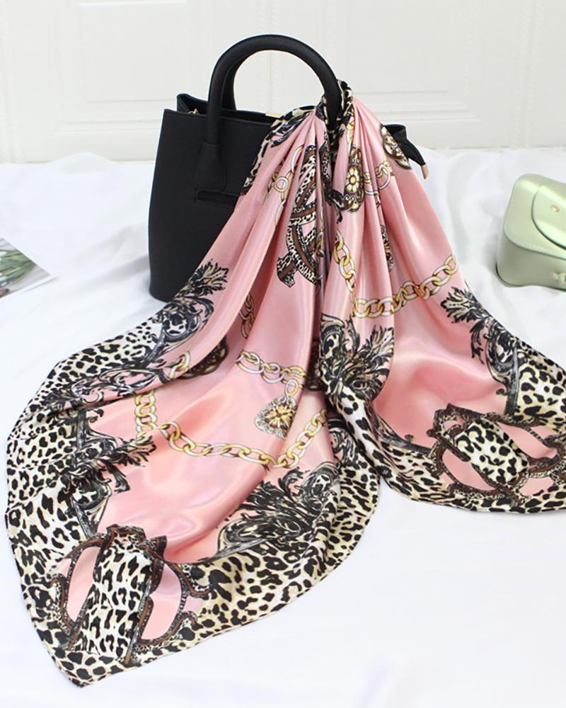 

Cheetah Chain Print Vintage Satin Square Silk Scarf, Pink