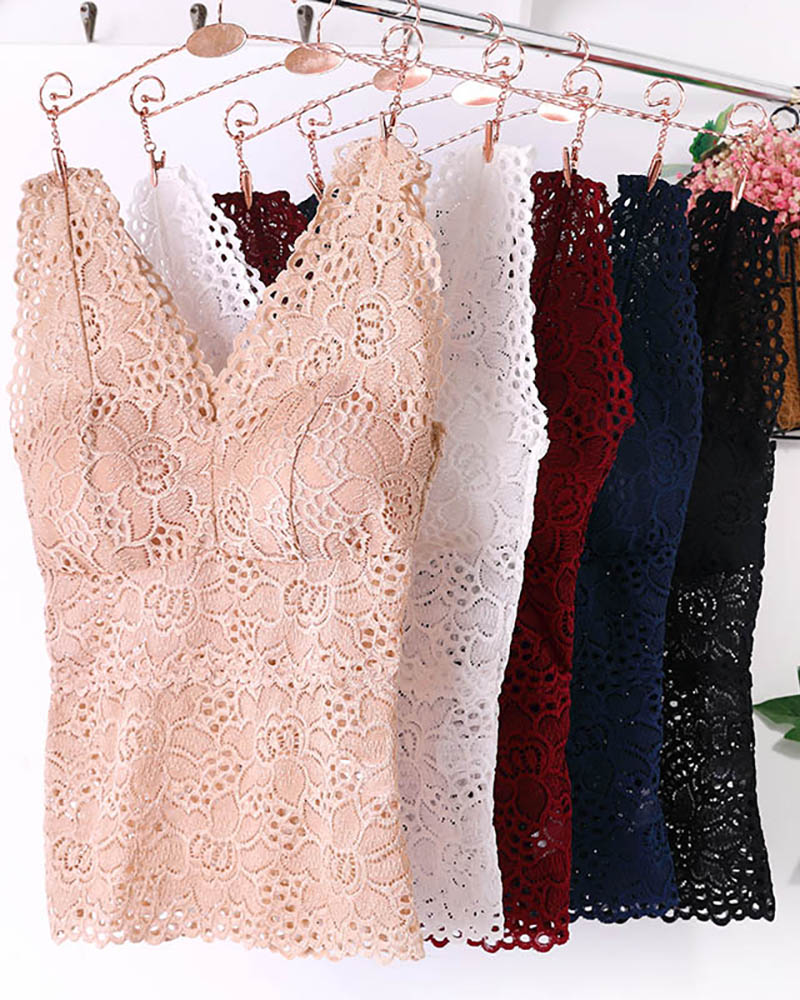 

Crochet Floral Lace Bustier Tank, Pink