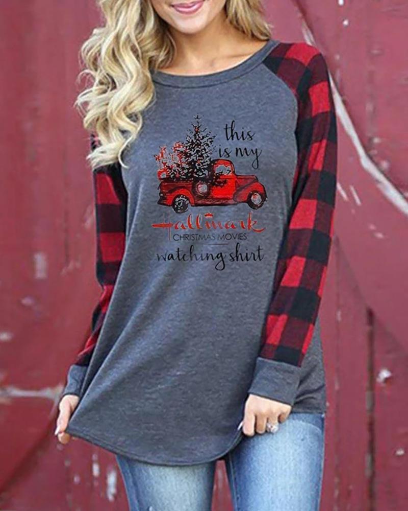 

Christmas Letter Car Print Colorblock Sweatshirt, Gray