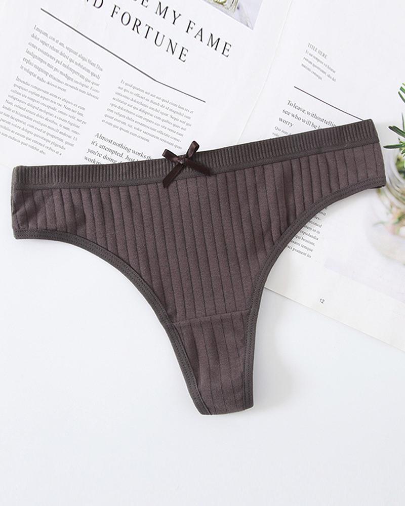 

Bowknot Front Low Waist Thong Panty, Gray