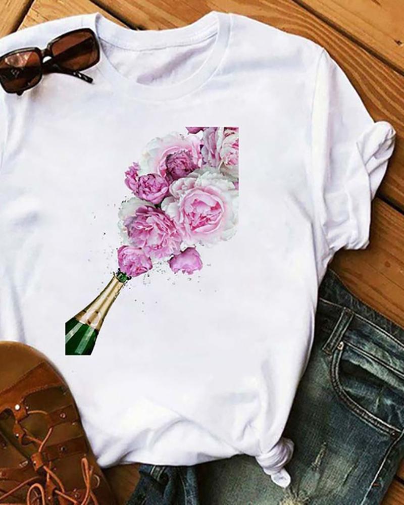 

Graphic Print Short Sleeve Casual T-Shirt, Style10