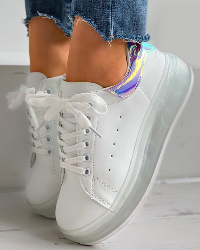 

Laser Lace-up Casual Sneakers, White