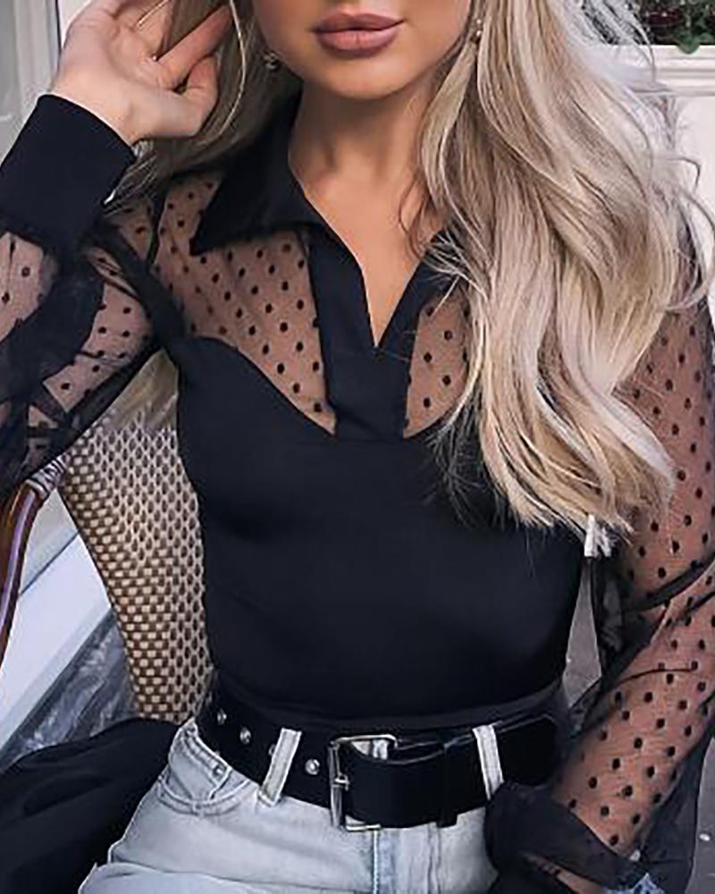 

Polkadot Print Long Sleeve Women Blouse, Black