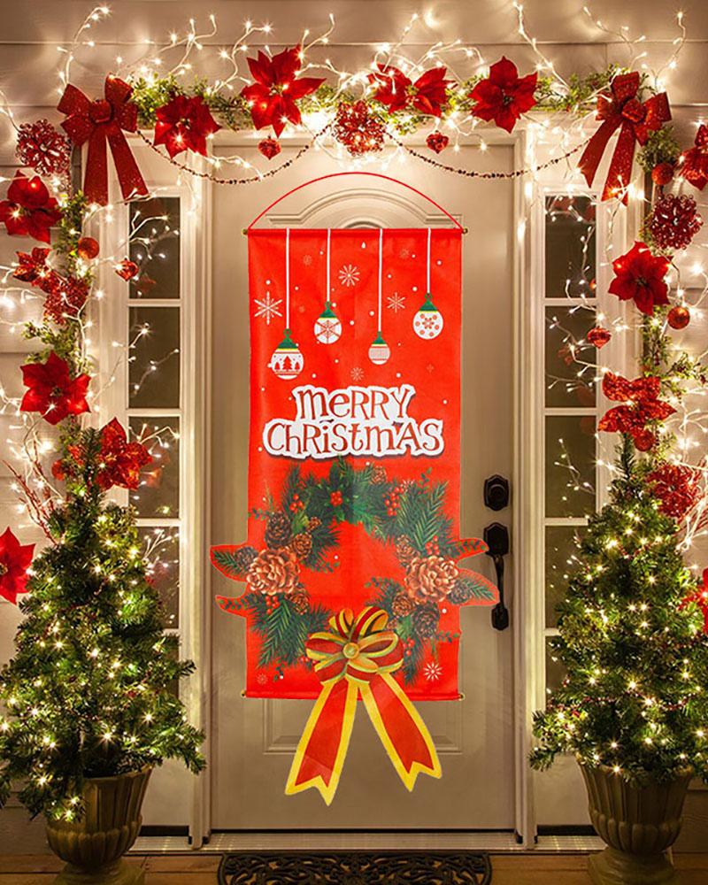 

1PCS Christmas Porch Door Banner Hanging Ornament, Wine red