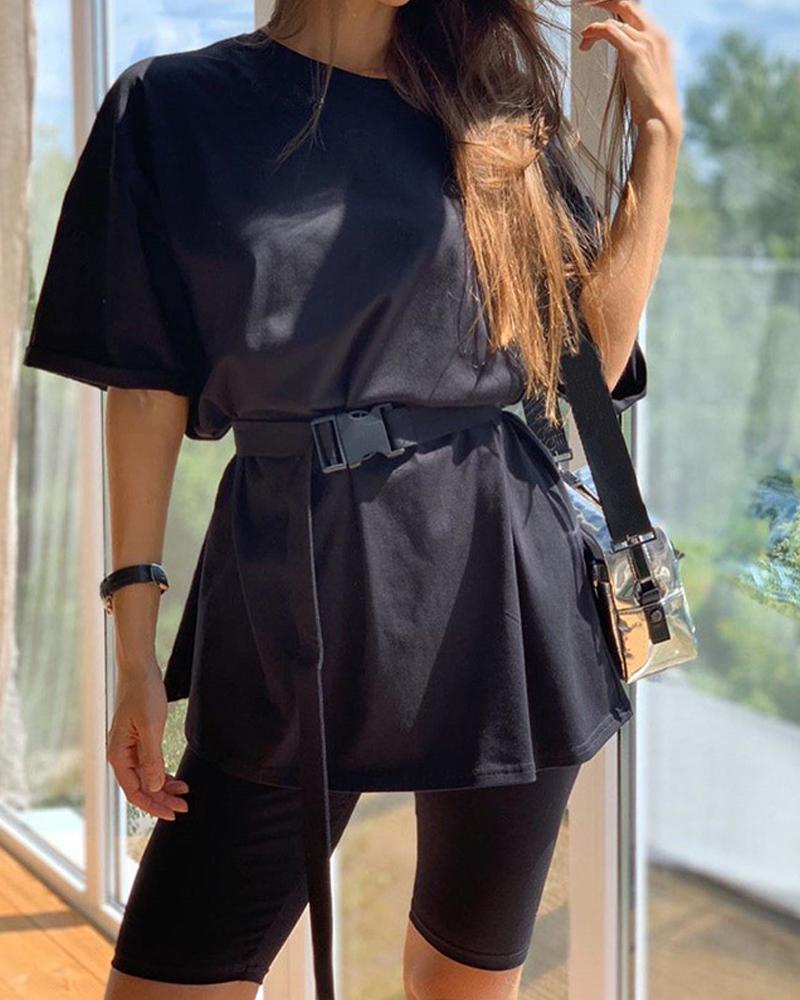 

Solid Short Sleeve Tunic Top & Shorts, Black